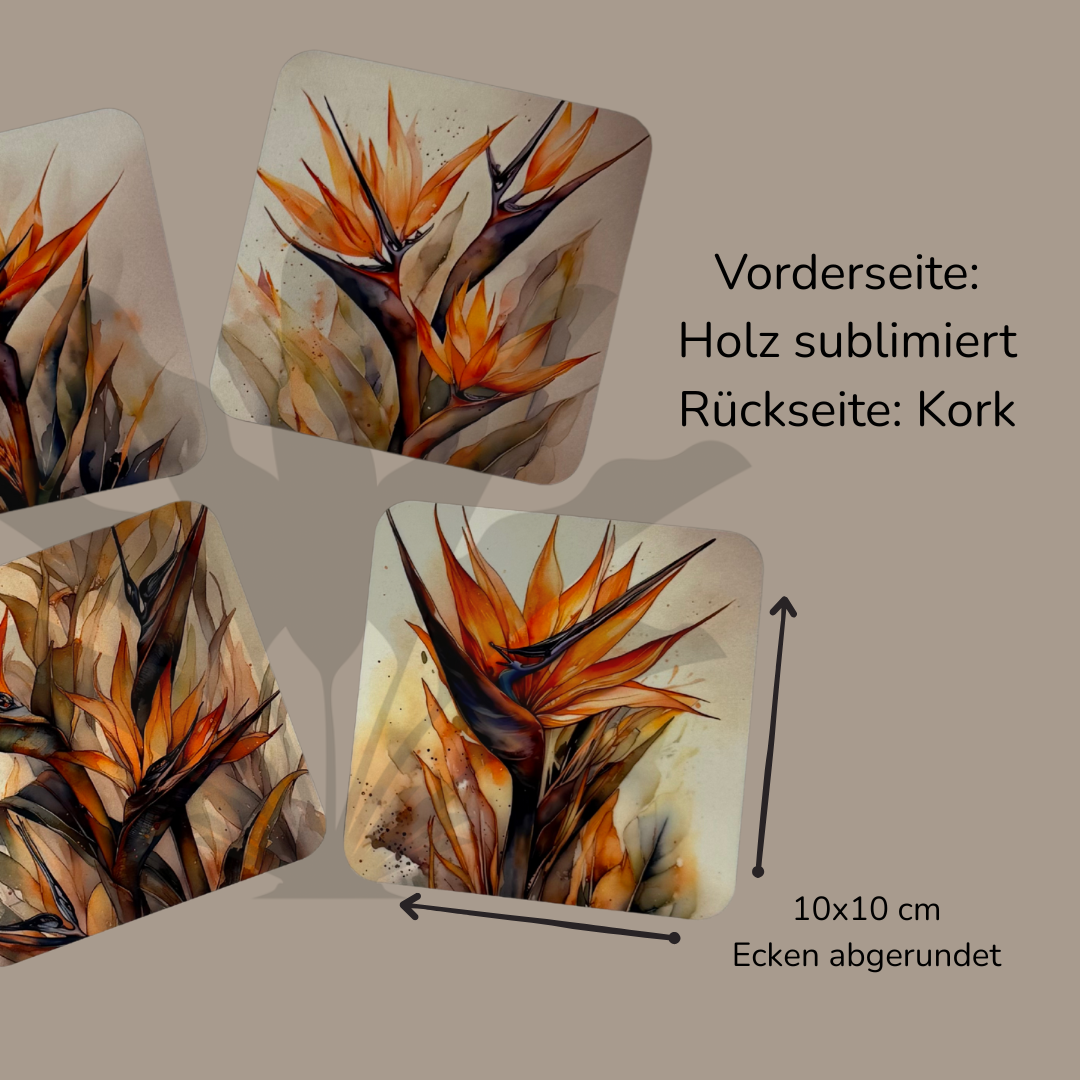 Strelitzien-Untersetzer – 4er-Set im Aquarell-Stil