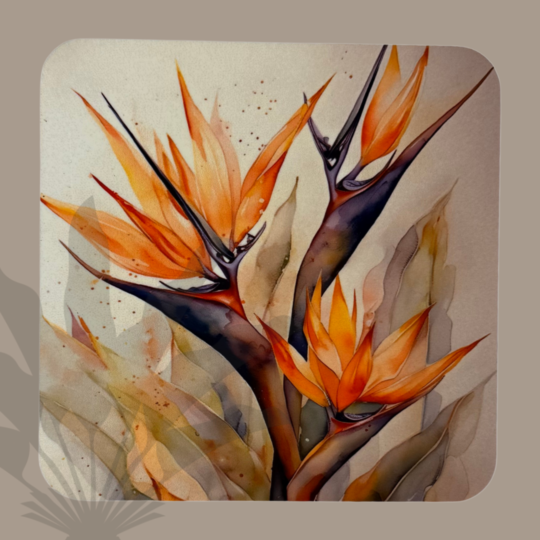 Strelitzien-Untersetzer – 4er-Set im Aquarell-Stil
