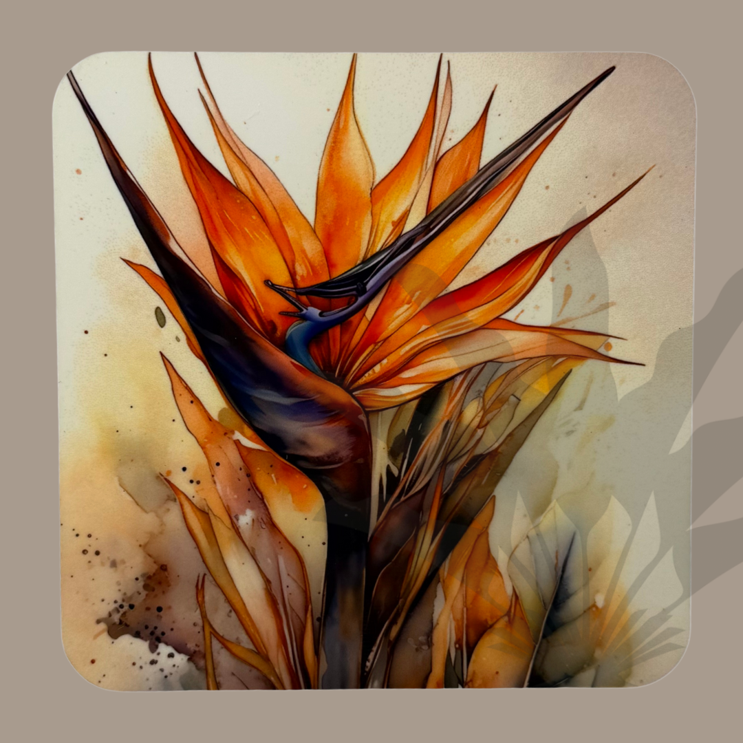 Strelitzien-Untersetzer – 4er-Set im Aquarell-Stil
