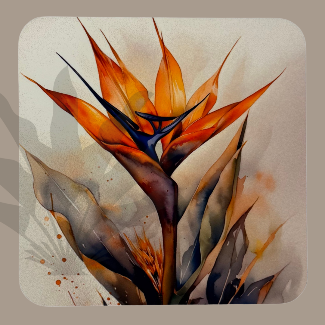 Strelitzien-Untersetzer – 4er-Set im Aquarell-Stil