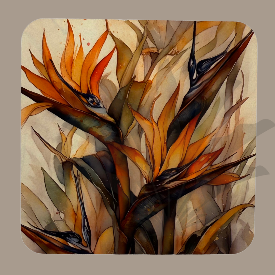 Strelitzien-Untersetzer – 4er-Set im Aquarell-Stil