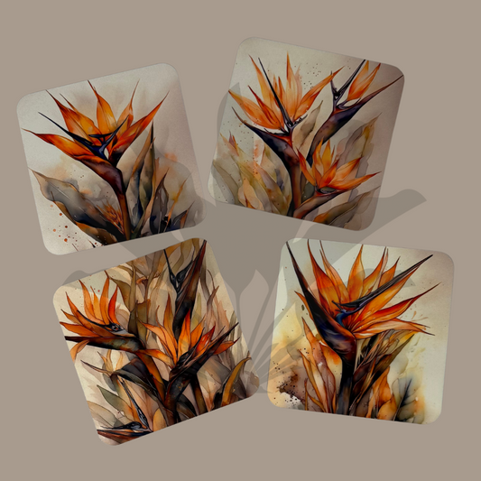 Strelitzien-Untersetzer – 4er-Set im Aquarell-Stil