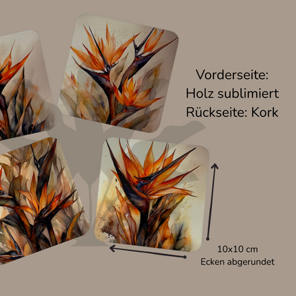 Strelitzien-Untersetzer – 4er-Set im Aquarell-Stil