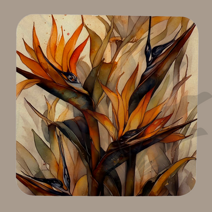 Strelitzien-Untersetzer – 4er-Set im Aquarell-Stil